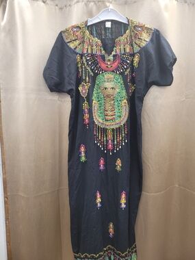 Vintage embellished Black Egyptian Motif Women's Dress